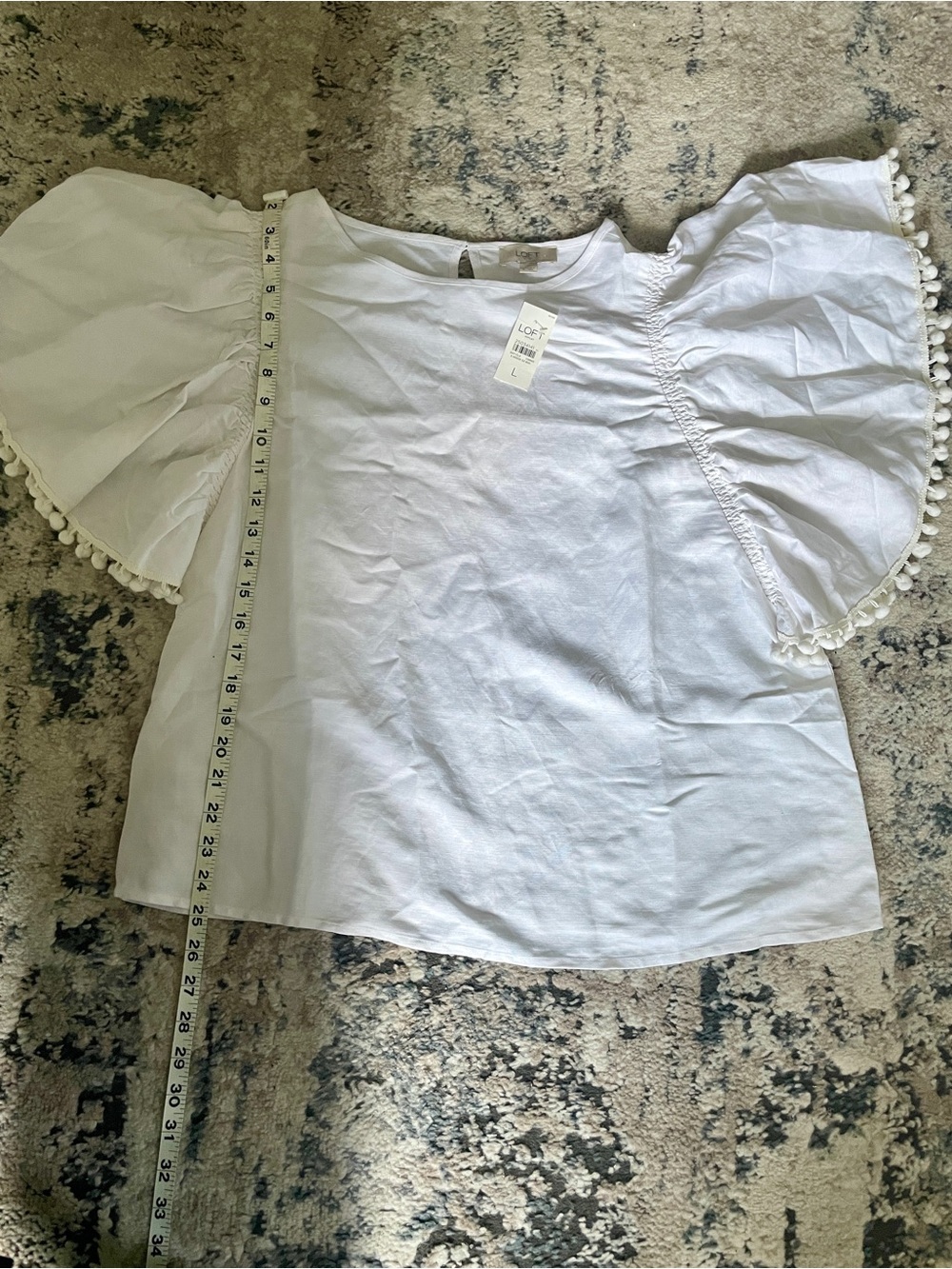 LOFT White Pom-Pom Sleeve Blouse - Picture 6 of 9